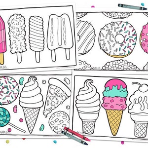 Printable Coloring Pages, Pizza, Donut Party, Adult Coloring, Kids Coloring, Ice Cream, Instant Download, Digital Download image 1