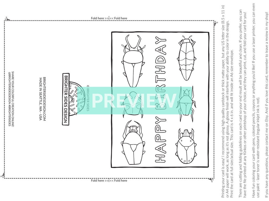 Birthday Card for Kids, Printable Coloring Card for Boys, for Girls ...