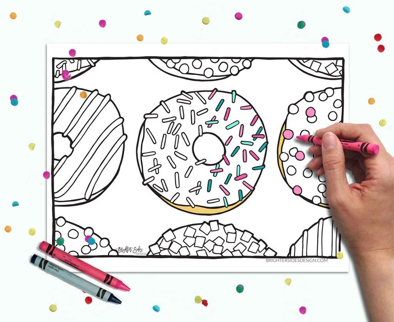 Donut Printable Coloring Page Party Favor Instant Download Kids Coloring Adult Coloring Donuts Food Kawaii Cute Colouring image 4