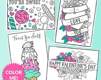 4 Printable Valentine's Day Coloring Pages - Instant Download - Adult Coloring - Coloring For Kids - Digital Download - Adult Colouring