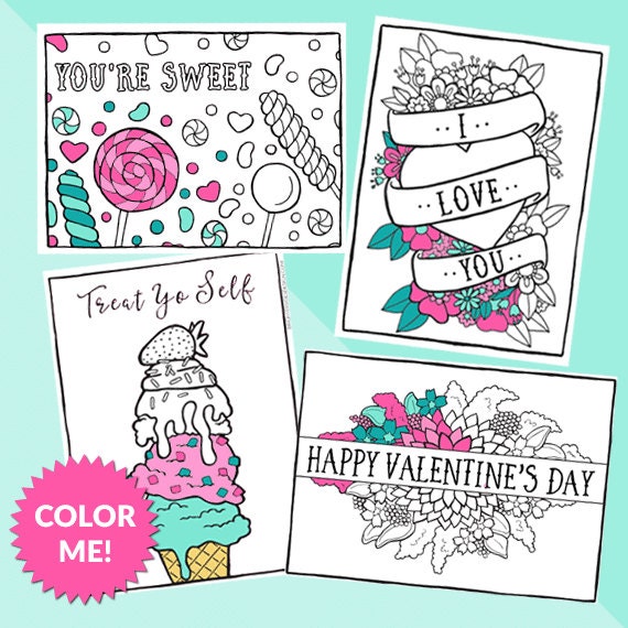4 Printable Valentine S Day Coloring Pages Instant Etsy