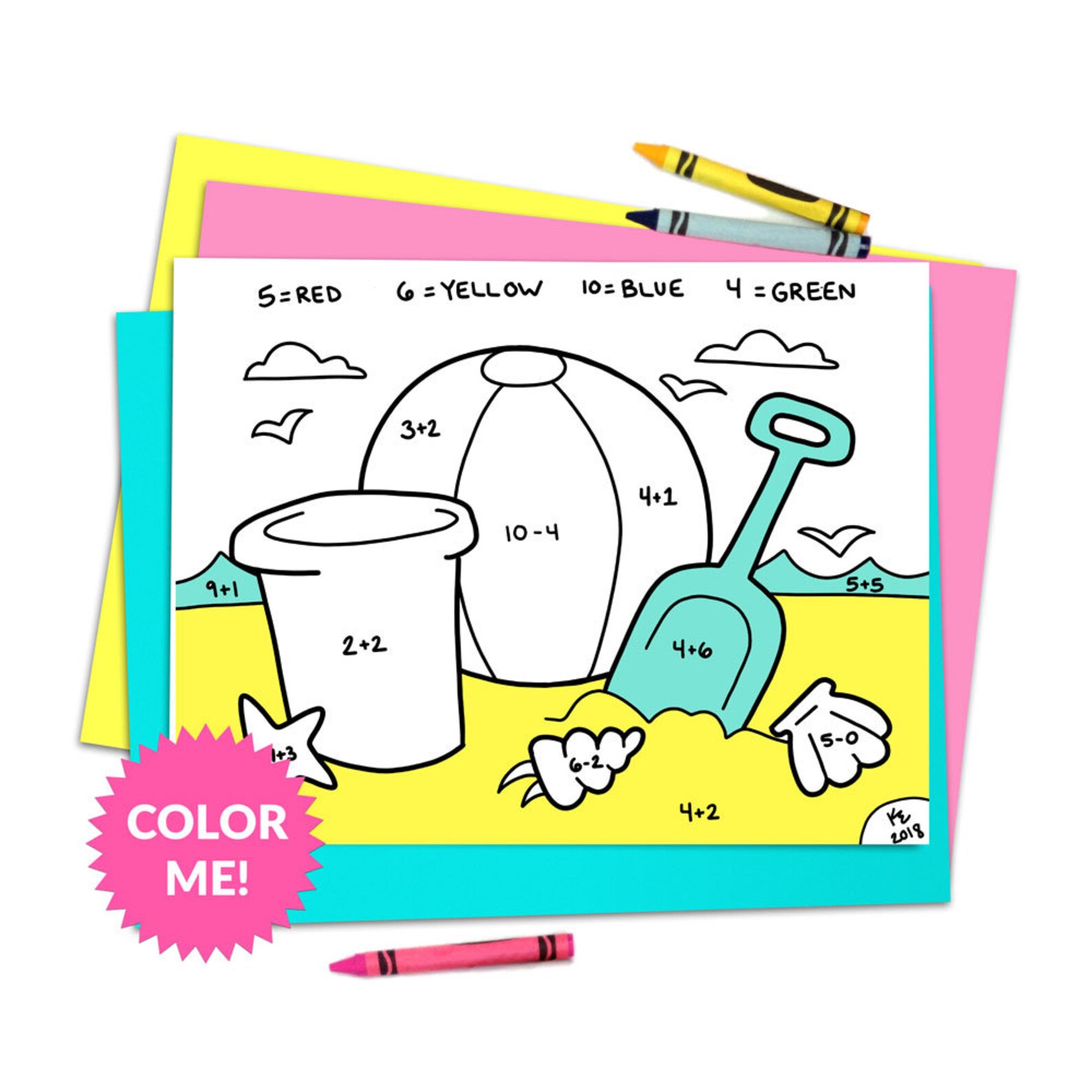 Printable Math Coloring Page Worksheet 1st Grade Kids Summer 