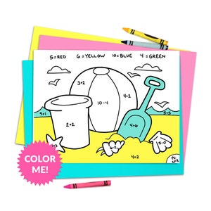 Math Worksheet for kids coloring activity for 1st grader elementary teacher addition and subtraction activity