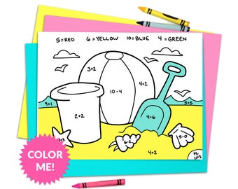 Printable Math Coloring Page, worksheet, 1st grade, kids summer coloring activity, elementary Homeschool