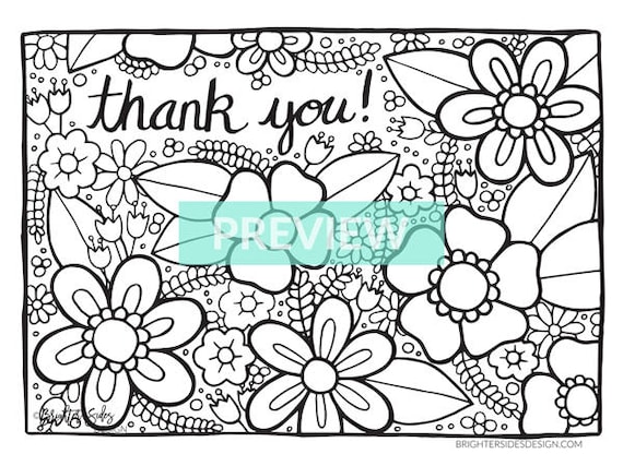 printable thank you flowers coloring page teacher thanks etsy
