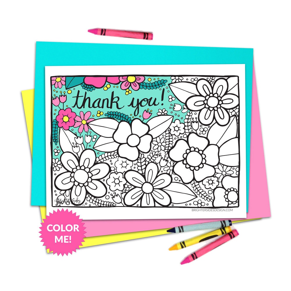 printable thank you flowers coloring page teacher thanks etsy australia
