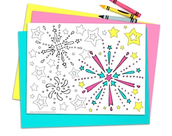 New Year's Eve Fireworks Coloring Pages, Printable 4th of July Adult Coloring, Kids Coloring, Digital Download