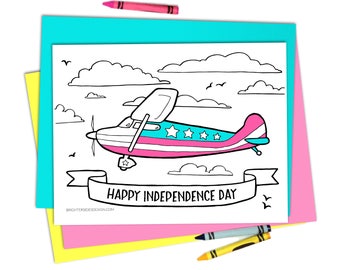 Independence Day Coloring Pages, Plane, Printable 4th of July, Digital Download