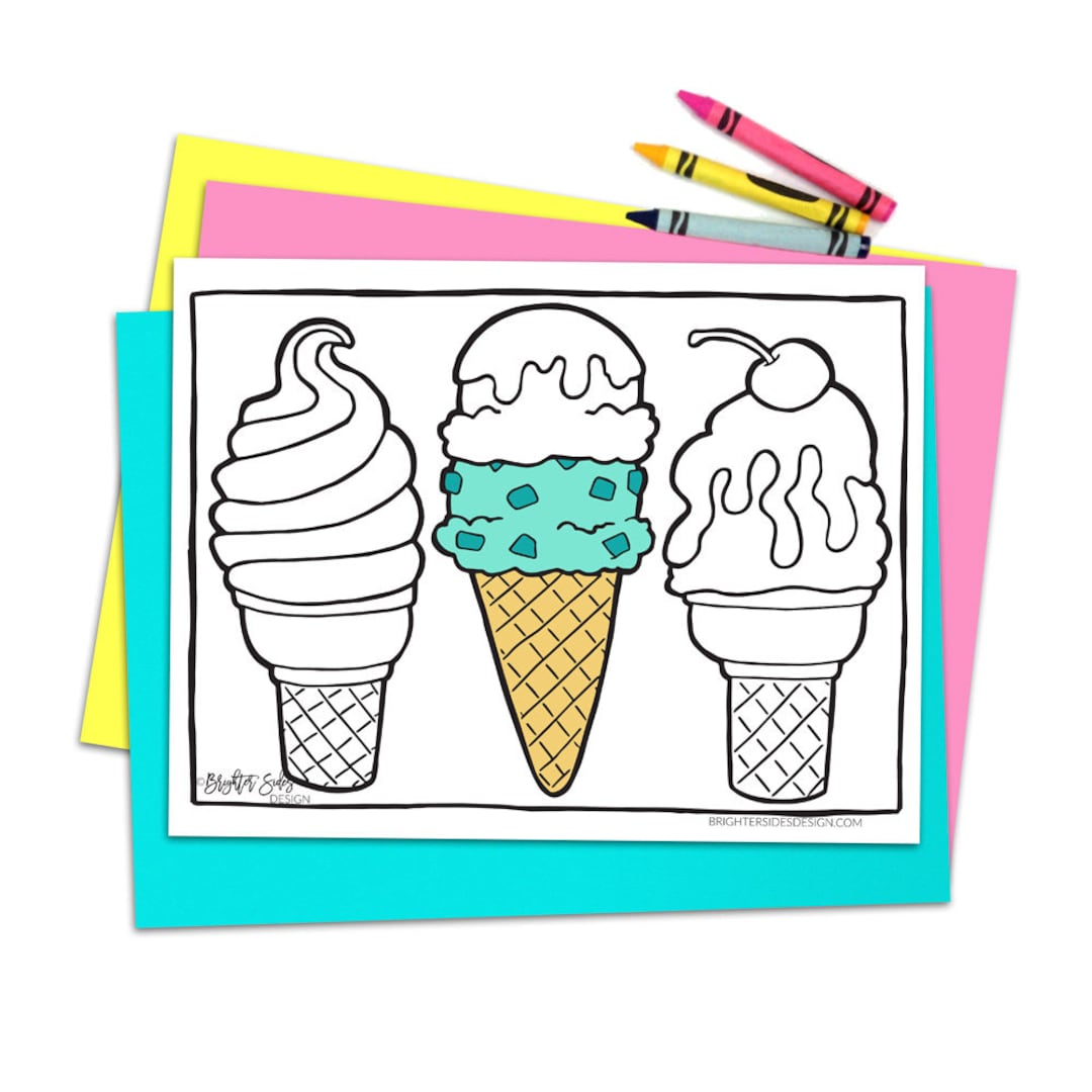 Printable Ice Cream Coloring Page  Cute  Kawaii  Food