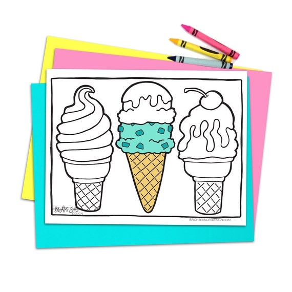 Printable Ice Cream Coloring Page Cute Kawaii Food Etsy