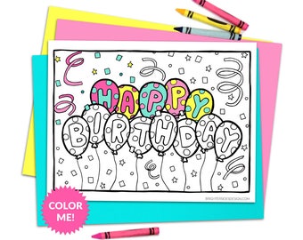 Printable Kids Birthday Coloring Page, Happy Birthday Balloons Coloring Page