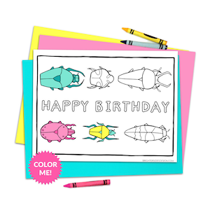Bugs Coloring Page for Kids Birthday Party Printable Beetle Coloring Page Insects Coloring Page Happy Birthday