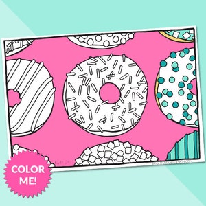 Donut Printable Coloring Page Party Favor Instant Download Kids Coloring Adult Coloring Donuts Food Kawaii Cute Colouring image 3