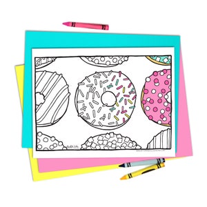 Donut Printable Coloring Page Party Favor Instant Download Kids Coloring Adult Coloring Donuts Food Kawaii Cute Colouring image 1