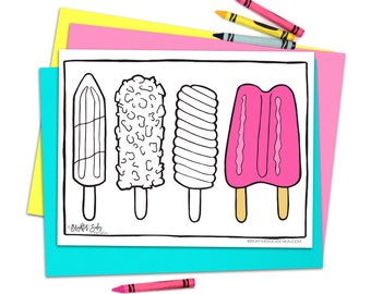 Printable Coloring Pages Kids, Popsicles, adult coloring pages, mindfulness, stress relief coloring, sweets, ice cream, instant download