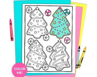 Christmas Tree Coloring Page, Christmas Cookies, Printable Adult Coloring Pages, Kids Coloring, Holiday Coloring, Xmas Activity