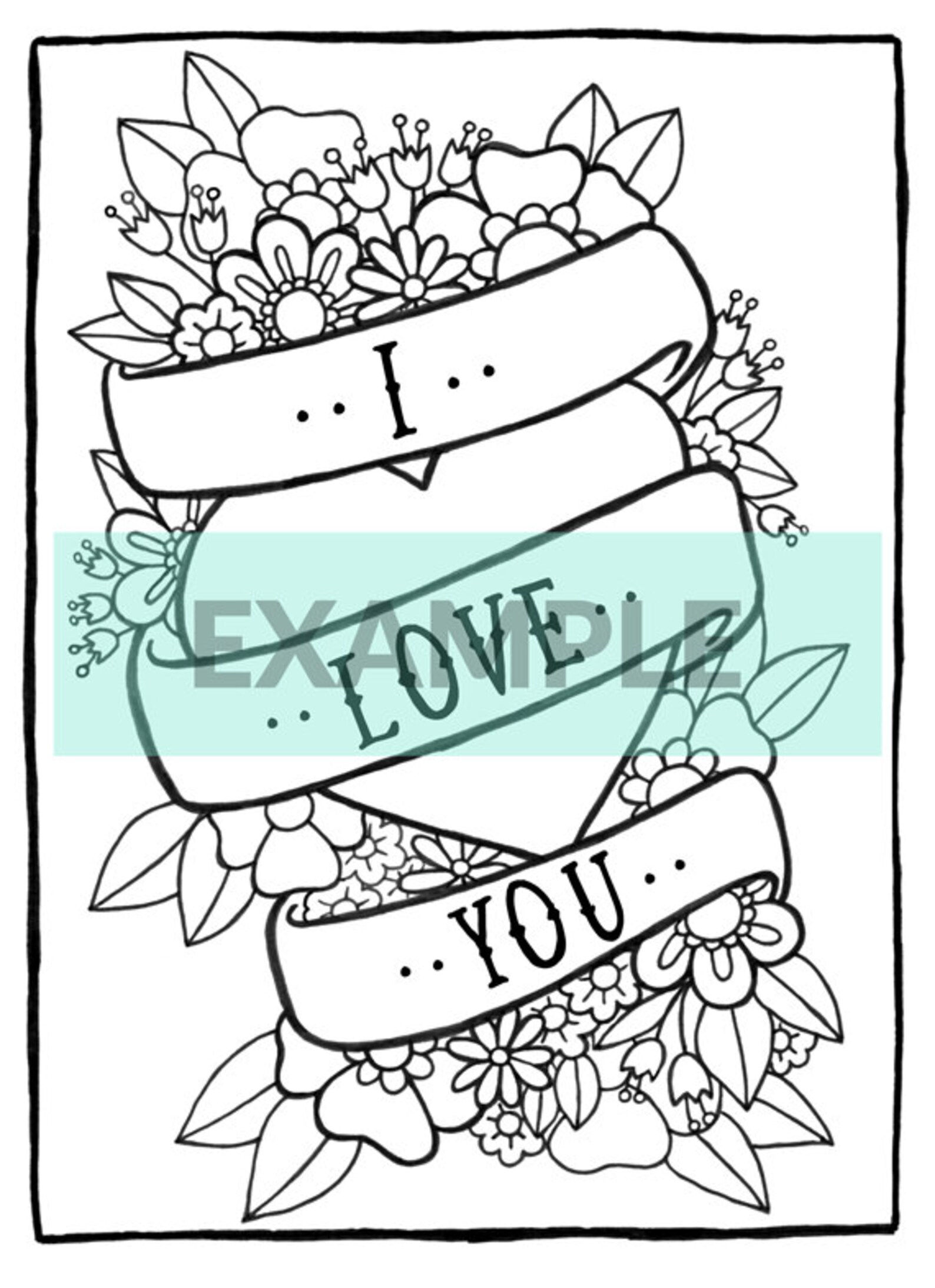 Cute Valentine's Day Printable Coloring Page I Love You - Etsy