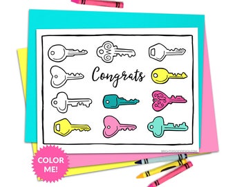 Housewarming Coloring Page, New House, New Home, Keys, Congrats, Printable Colouring Pages, Printables, Instant Download