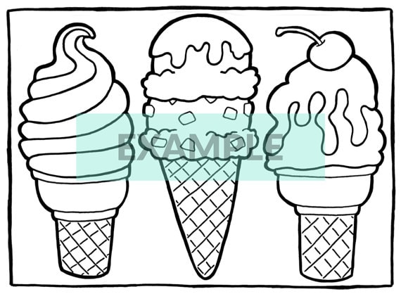 Printable Ice Cream Coloring Page Cute Kawaii Food - Etsy