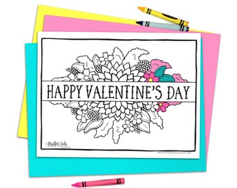 Valentine's Day Printable Coloring Page - Digital Download - Adults Coloring - Printable Coloring Page - Kids Coloring - Adult Colouring