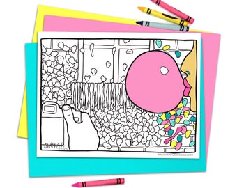 Seattle Gum Wall DIY Adult Coloring Page, Summer Printable, colorable, pdf, instant download, coloring book, kids colouring