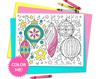 Christmas Coloring Page, Ornaments, Printable Adult Coloring Pages, Kids Coloring, Holiday Coloring, Instant Download, Stocking Stuffers