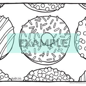 Donut Printable Coloring Page Party Favor Instant Download Kids Coloring Adult Coloring Donuts Food Kawaii Cute Colouring image 2