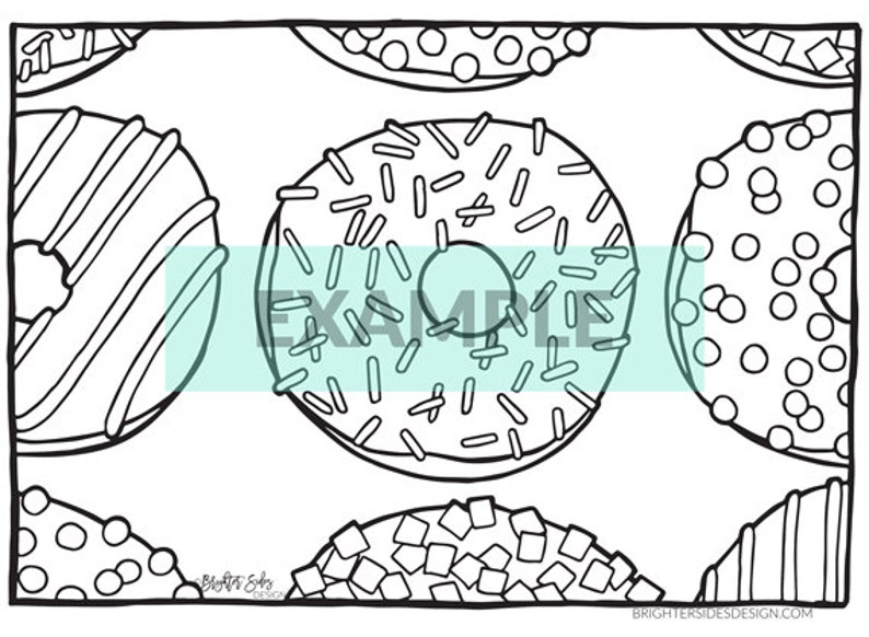 Donut Printable Coloring Page Party Favor Instant Download Kids Coloring Adult Coloring Donuts Food Kawaii Cute Colouring image 2