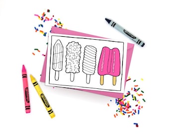 DIY Popsicle Summer Printable Coloring Card - Cute Dessert - Kawaii Food - Adult Coloring - Kids Colouring - Printable Activity Sheet