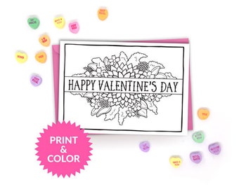 DIY Printable Valentine Card - Coloring Card - Adult Coloring - Instant Download - Kids Valentine Coloring - Card for Boyfriend