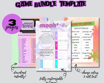 Y2K Party Game Bundle, MASH, Love Match, Canva Template (Digital Download)