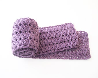 Crocheted Women's Scarf in Dusty Purple, Purple Scarf, Winter Scarf, Traditional Scarf