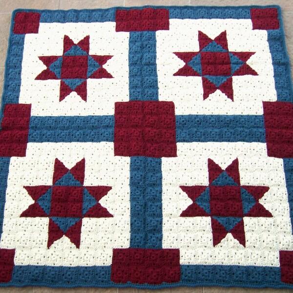 Crocheted Patriotic Afghan, Ohio Star Afghan, Patriotic Quilt, Ohio Star Quilt