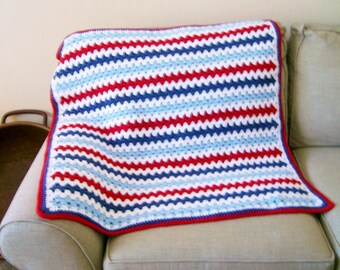 Crochet Baby Afghan, Red White Blue Blanket,  Patriotic Baby Blanket