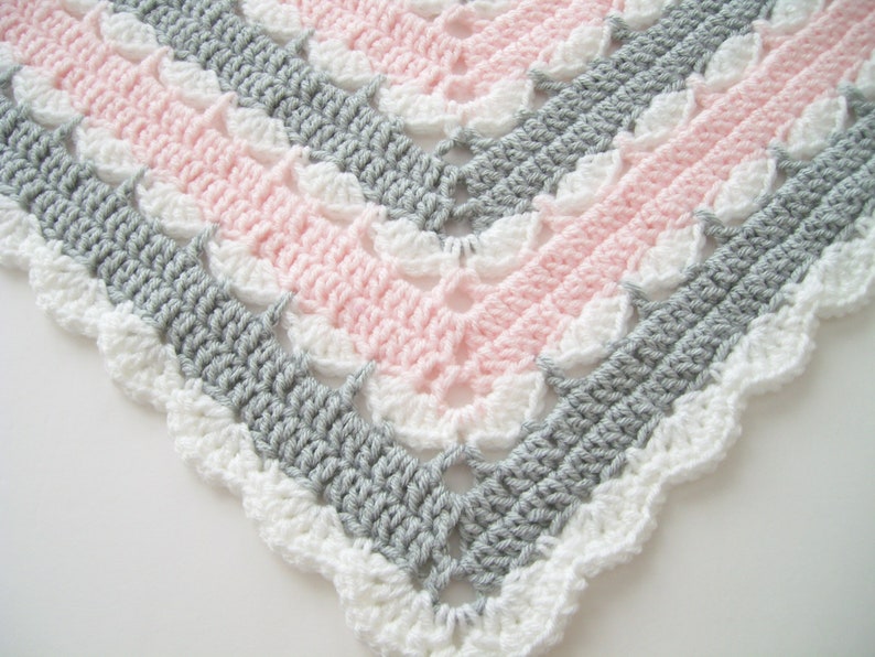 Crochet Baby Blanket Pink Gray White Baby Afghan Pink and Etsy