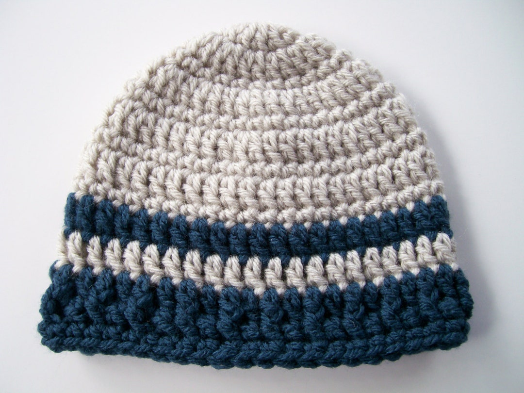 Baby Boy Hat, Crochet Baby Beanie, Navy and Linen Baby Hat Etsy