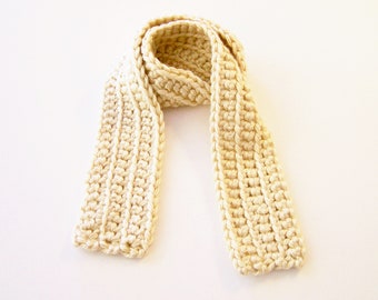 Light Tan Kid's Scarf, Crochet Kid's Neckwarmer, Beige Toddler Scarf