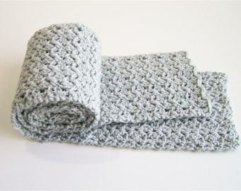 Gray Crocheted Scarf,  Women's Winter Neckwear, Long Winter Scarf