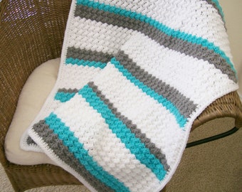 Crochet Baby Afghan, Turquoise and Gray Blanket, Gender Neutral Baby Afghan, Baby Shower Gift