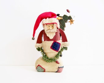 Handmade Vintage Santa, Rustic Christmas Decor, Wooden Santa, Holiday Decoration