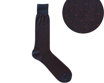 Summer Weight Pin Dots Navy Red Mid Calf Dress Socks