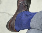 Black Sax Houndstooth Over The Calf Wool Silk Socks