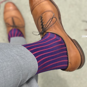 Mens Socks - Shadow Striped Socks - Gift For Dad - Gift for Husband - Mid Calf Socks - Over The Calf Socks - Blue Cotton Socks -  1 Pack