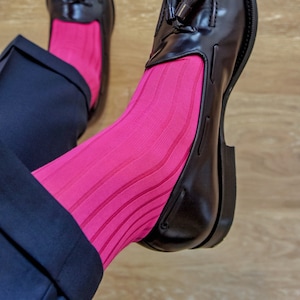 Mens Socks - Ribbed Socks - Gift For Dad - Gift for Husband - Mid Calf Socks - Pink Socks - Over The Calf Socks -