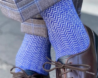 Red White Herringbone Over the Calf Wool Silk Socks | Etsy