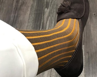 Honey Cotton Socks |  Men Over The Calf | Shadow Stripe| Dress Socks | Gift for dad |Gift For Husband | Honey Mustard |