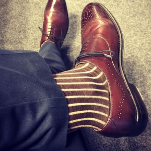 Dress Socks | Brown Cotton Socks | Shadow Striped Socks | Over The Calf Socks | Gift For Dad | Luxury Socks |