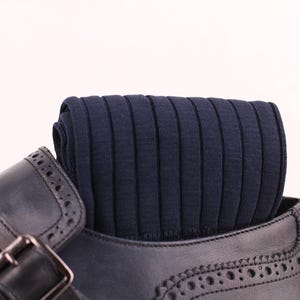 Classic Men&#39;s Navy Blue Dress Socks | Sophisticated Ribbed | Over The Calf Fit | Mid Calf Fit  | Ideal Gift For Dad & Husband