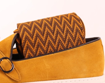 Baumwollsocken | Senffarbene Baumwollsocken | Fischgrätenmuster | Wadenwickel | Luxus Geschenk | Goldene Luxussocke | Geschenk für Papa |