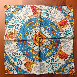 Sea Pattern Luxurious Silk Pocket Square with Hand-Rolled Edges - Digital Print Men&#39;s Fashion Accessory